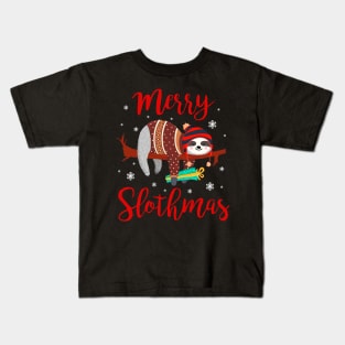 Merry Slothmas Sloth In Santa Hat Christmas Gift Kids T-Shirt